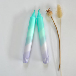 Turquoise and Lavender Swirl Dip Dyed Dinner Candles