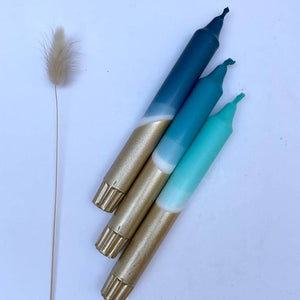 Teal, Hawaiian Blue, Turquoise & Gold Dip Dye Dinner Candles