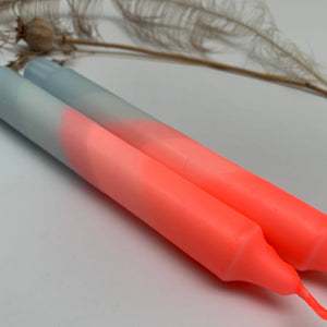 Neon Coral & Dawn Blue Swirl Dip Dyed Dinner Candles