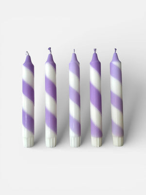 Lilac white candy spiral twist Hand Dipped Candles
