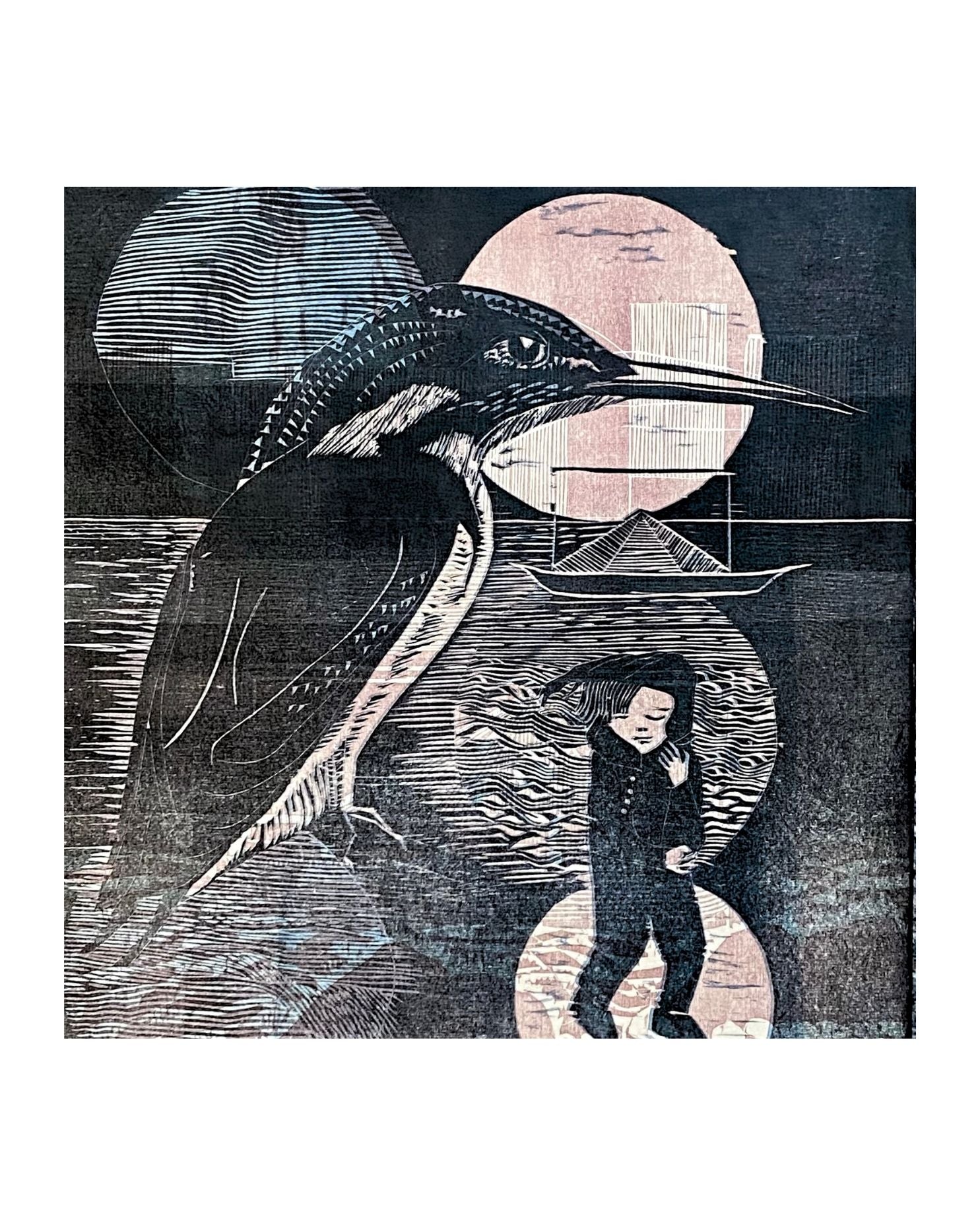 PH05 The Fisher King Woodcut on Plywood by Patricia Homewood