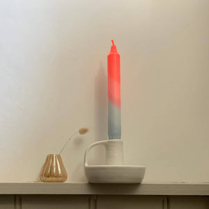 Neon Coral & Dawn Blue Swirl Dip Dyed Dinner Candles