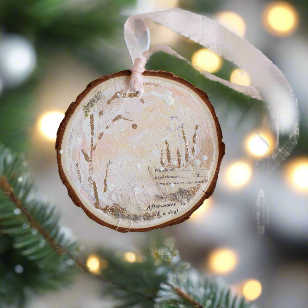 Afternotes Dreamscape Hanging Mini Painting on Rustic Wooden Slice