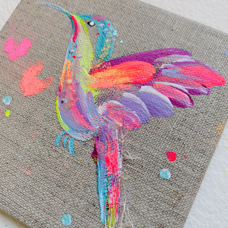 Mini Bird Painting on Easel Hummingbird 4