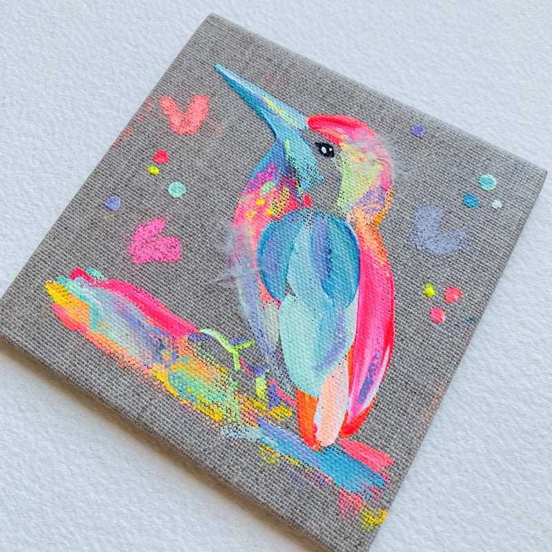 Mini Bird Painting on Easel Kingfisher 1