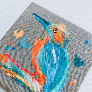 Mini Bird Painting on Easel Kingfisher 2