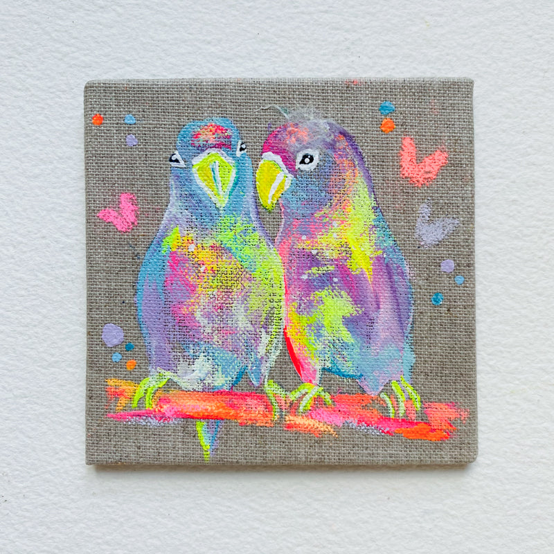 Mini Bird Painting on Easel Lovebirds 1