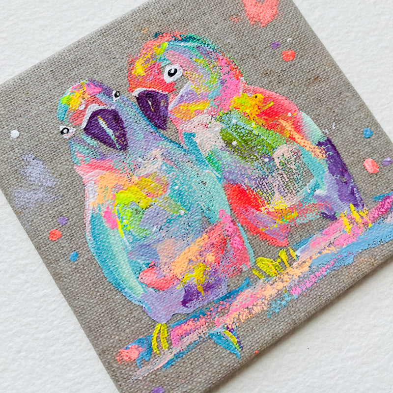 Mini Bird Painting on Easel Lovebirds 4