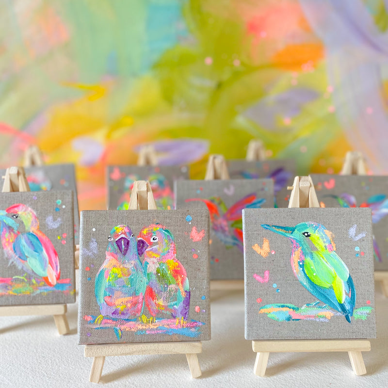 Mini Bird Painting on Easel Lovebirds 4