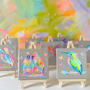 Mini Bird Painting on Easel Lovebirds 4