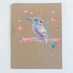 Small Vibrant Kingfisher 3 Painting on Handmade Paper