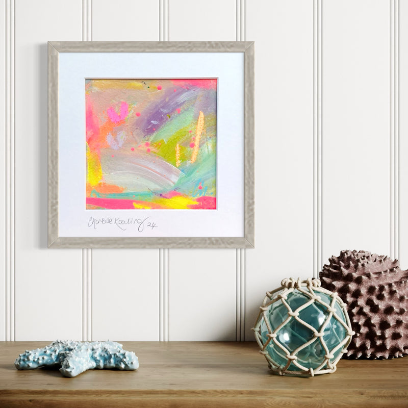 Tiffany Mimosa with Frosted Blackberries | Abstract Painting on Paper