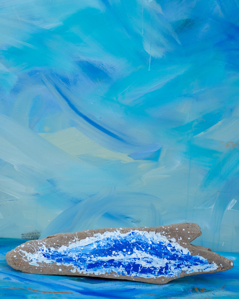 Painted Wave on Driftwood – Coastal Driftwood Art