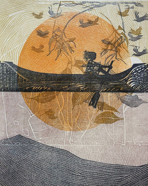 PH04 Hafren Pulls Away Framed Linocut Print by Patricia Homewood