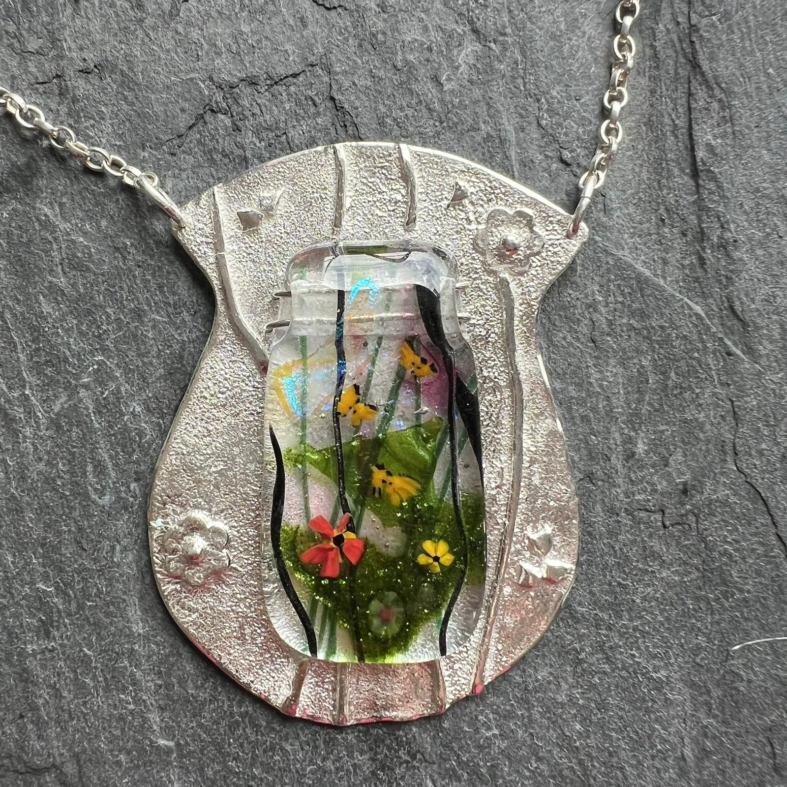 UAP16 large pendant fused silver dichroic glass Uschi Arens Price Silver Jewellery