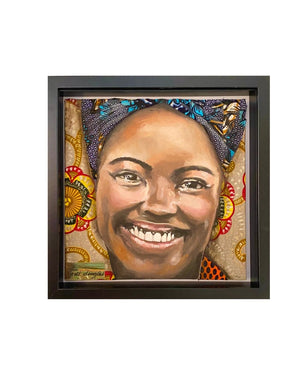 GD02b Hand painted Canvas with West African Wax Print Fabric by Gill Douglas