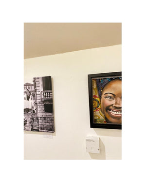 GD02b Hand painted Canvas with West African Wax Print Fabric by Gill Douglas