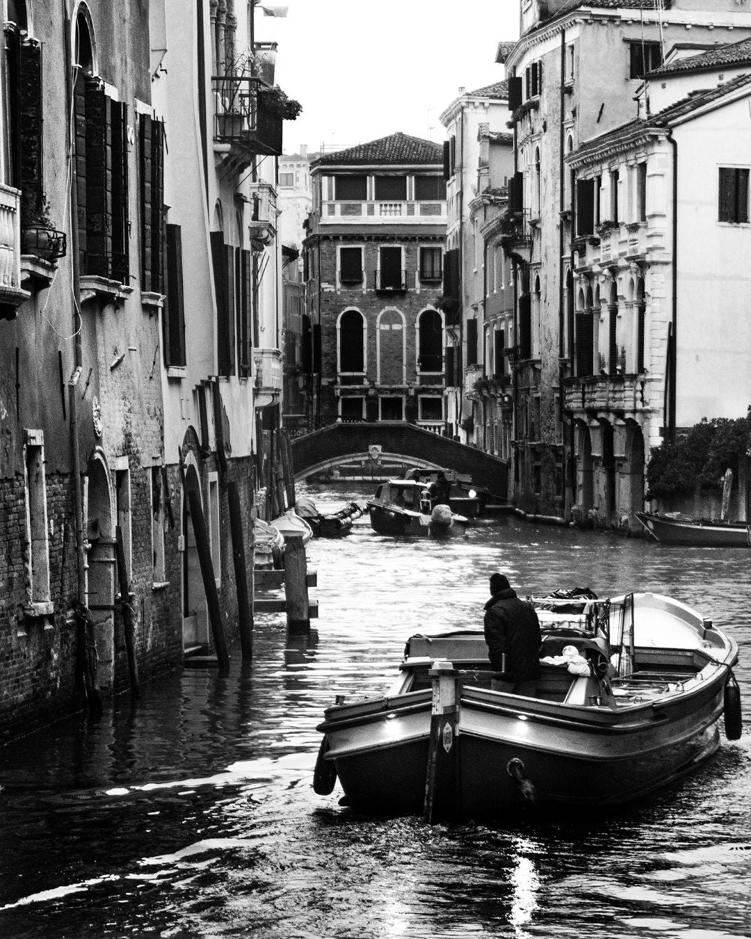 ‘Go With the Flow’ – Black & White Venice on Canvas Photograph by Jack Delahoy