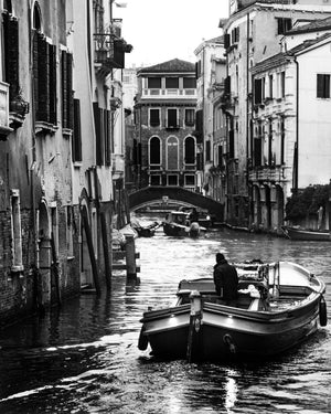 ‘Go With the Flow’ – Small Black & White Venice on Woodblock Photograph by Jack Delahoy