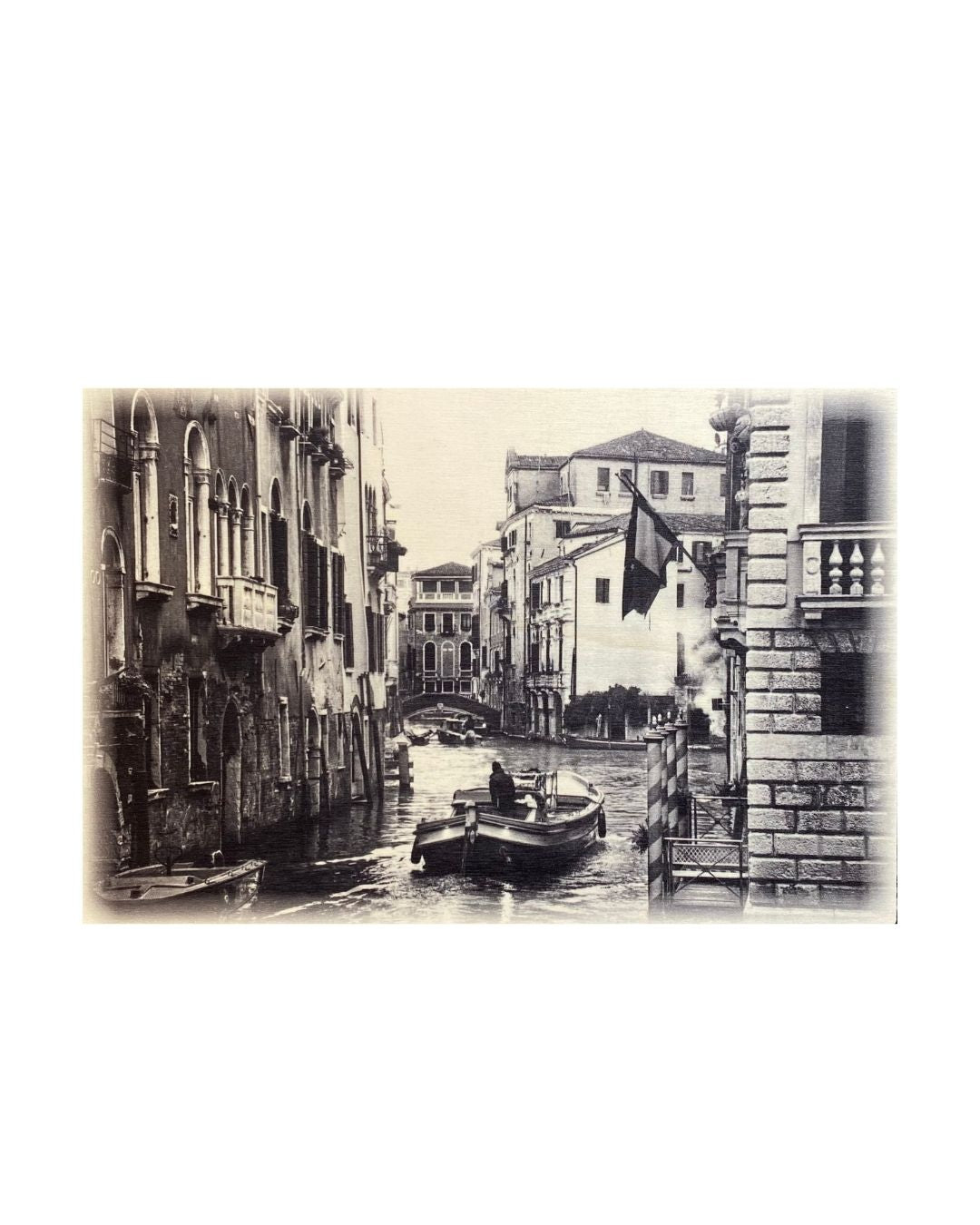‘Go With the Flow’ – Small Black & White Venice on Woodblock Photograph by Jack Delahoy