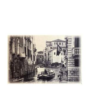 ‘Go With the Flow’ – Small Black & White Venice on Woodblock Photograph by Jack Delahoy
