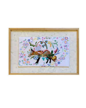 SJR02 Mr Fancy Fox in Garden of Delights Hand Embroidery on Linen Traycloth by Sara Joy Rickard