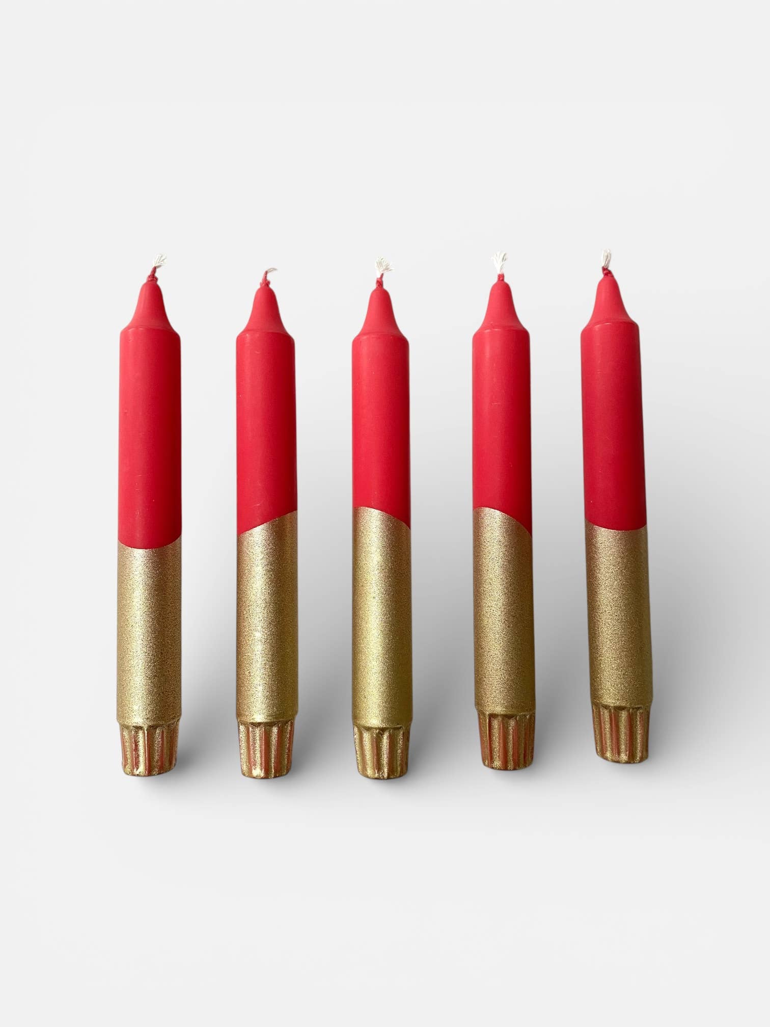 Colourful Bright Red and Gold Hand Dipped Candles 