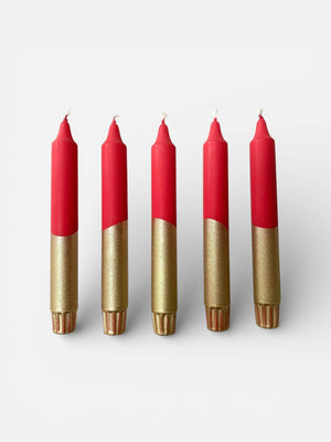 Colourful Bright Red and Gold Hand Dipped Candles 