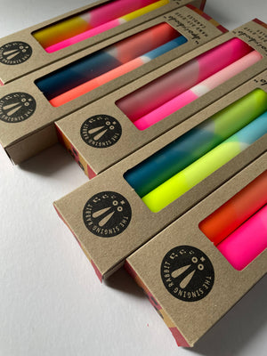 Neon Yellow and Hawaiian Blue Dip Dyed Dinner Candles