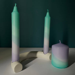 Turquoise and Lavender Swirl Dip Dyed Dinner Candles