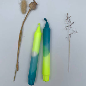 Neon Yellow and Hawaiian Blue Dip Dyed Dinner Candles