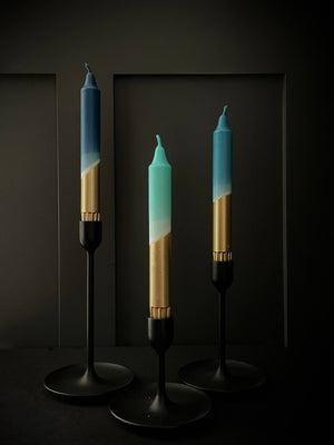 Teal, Hawaiian Blue, Turquoise & Gold Dip Dye Dinner Candles
