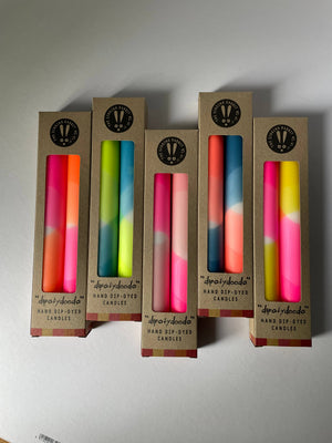 Neon Yellow and Hawaiian Blue Dip Dyed Dinner Candles