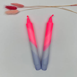 Neon Pink & Lavender Swirl Dip Dyed Dinner Candles