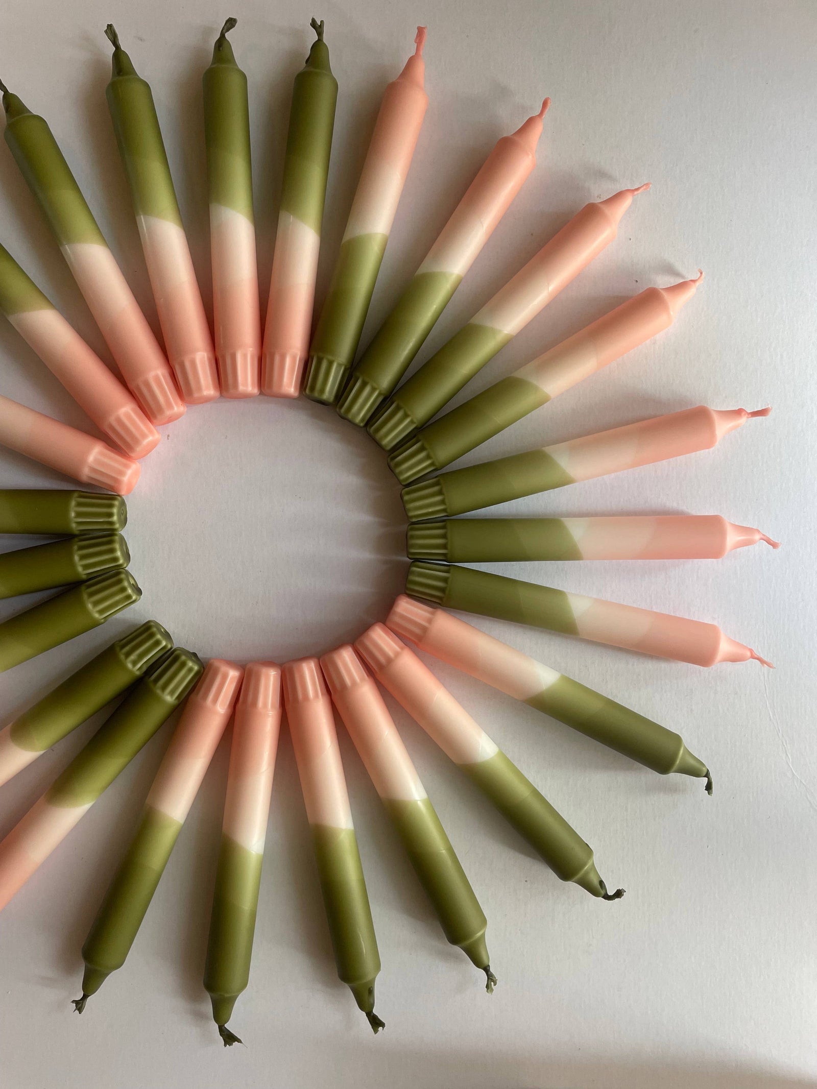 Blush Pink and Olive Green Dip Dyed Dinner Candles