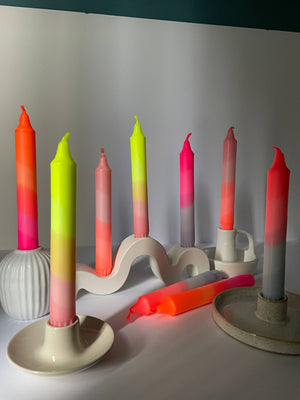Neon Pink & Lavender Swirl Dip Dyed Dinner Candles