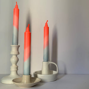 Neon Coral & Dawn Blue Swirl Dip Dyed Dinner Candles