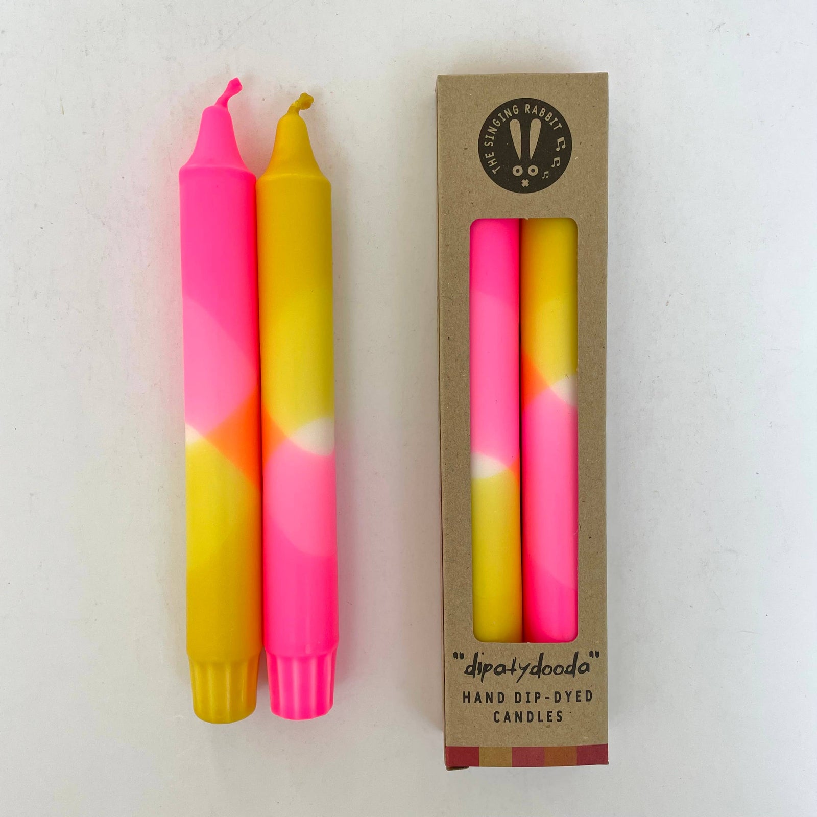 Neon Pink and Dandelion Yellow Dip Dyed Dinner Candles