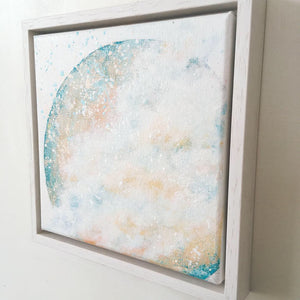 Amidst Framed 24cm moon painting in turquoise peach