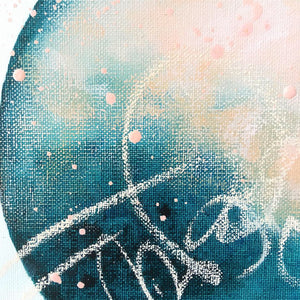 Rebirth | moon painting in petrol green blue peach