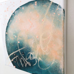Rebirth | moon painting in petrol green blue peach
