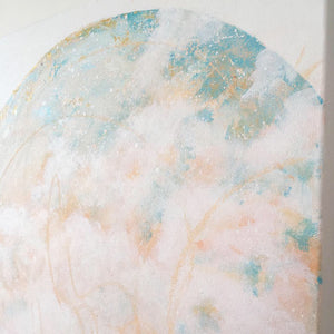 Serenity Moon Painting in peach and blue 60cm x 60cm