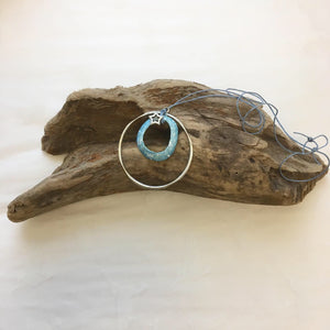 Hand Painted Limpet Necklace in Blue with Silver Hoop and Silver Star Charm