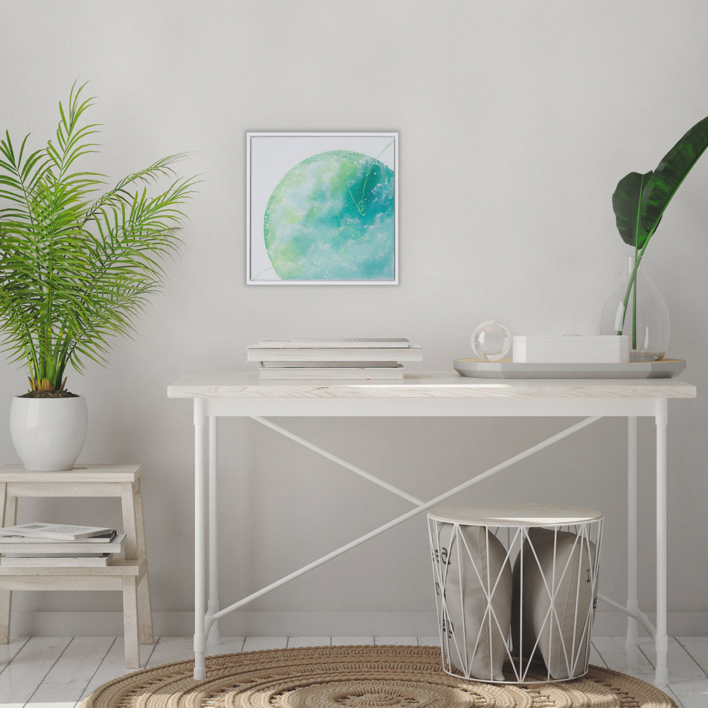 Awakening | Framed Earth painting with green clouds 40cm x 40cm