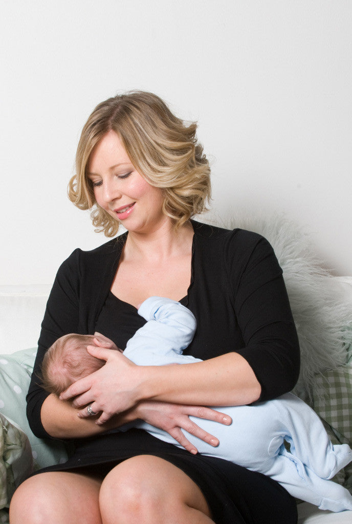 Breastfeeding in black nursing dress