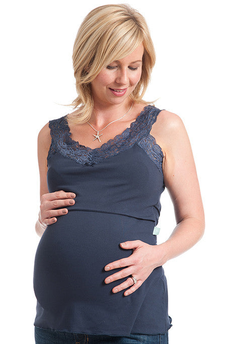 Maternity Vests with Breastfeeding Access in Navy