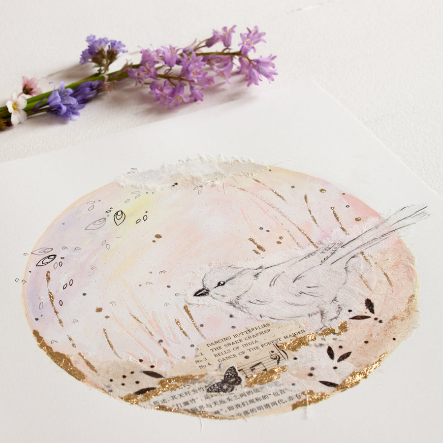 A Love Song Calls Vintage Ephemera Moon Painting on A3 Watercolour
