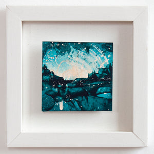 Castles in the sky Mini painting turquoise pink peach 20cm x 20cm