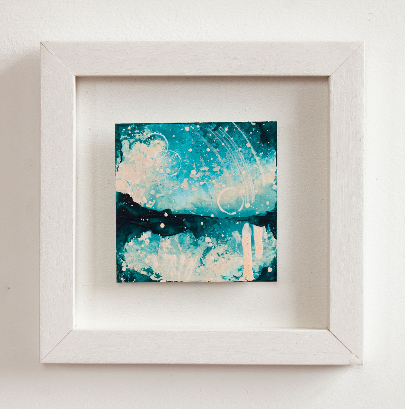 Castles in the sky 3 Mini painting turquoise pink peach 20cm x 20cm