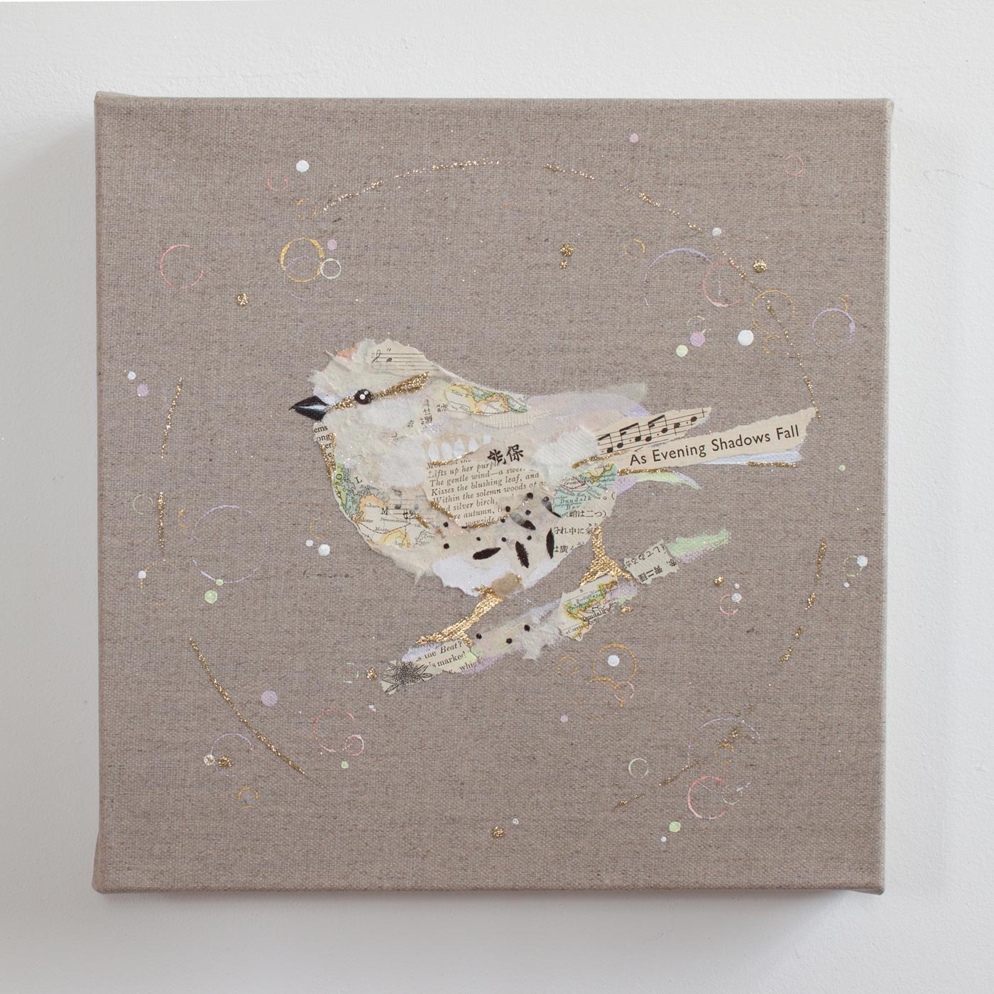 Albert Ephemera Bird Painting on Raw Linen Canvas